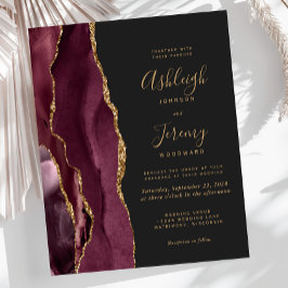 Convite de Casamento Escuro Agata Bordeaux Dourado