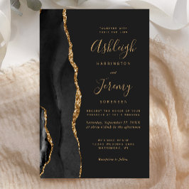 Convite de Casamento Escuro Ágata Preto Dourado Or