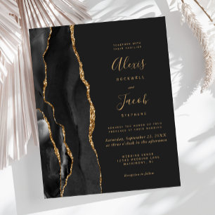 Convite de Casamento Escuro com Ágata Preta e Dour