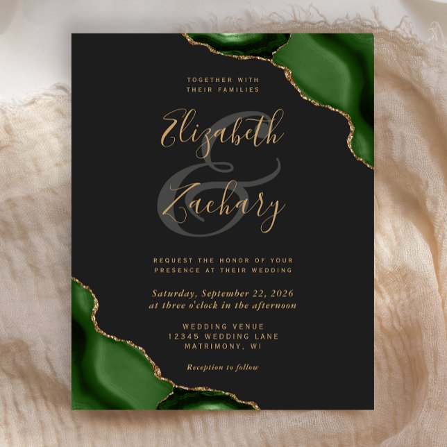 Convite de Casamento Escuro com Cantos de Ágata Ve (Criador carregado)