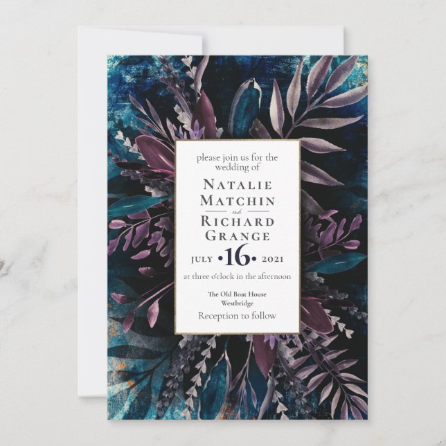 Convite de Casamento Escuro e Moody Azul (Frente)