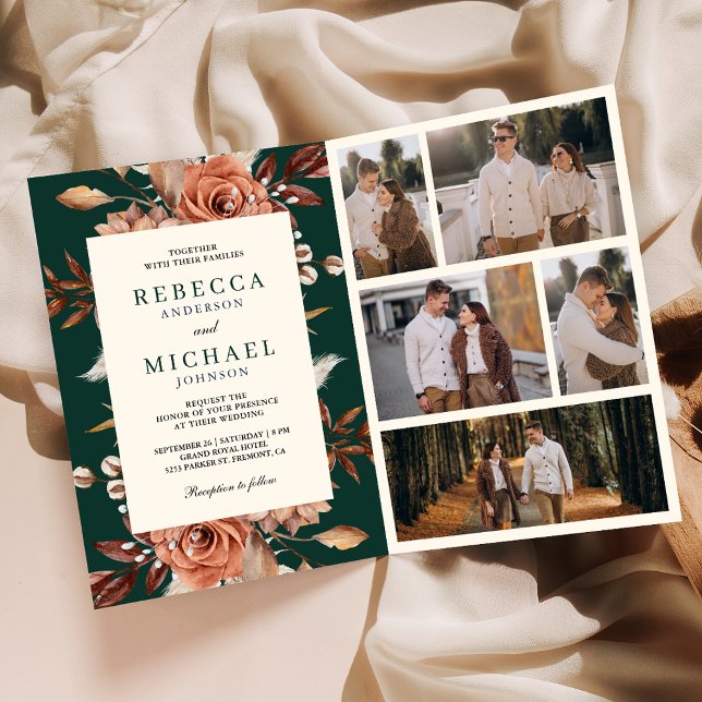 Convite de Casamento Esmeralda Código QR Floral Te (Criador carregado)
