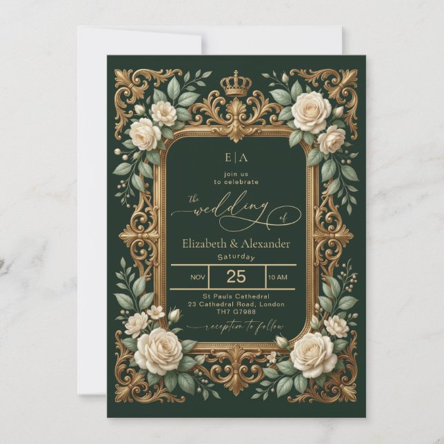 Convite de Casamento Esmeralda Dourado (Frente)