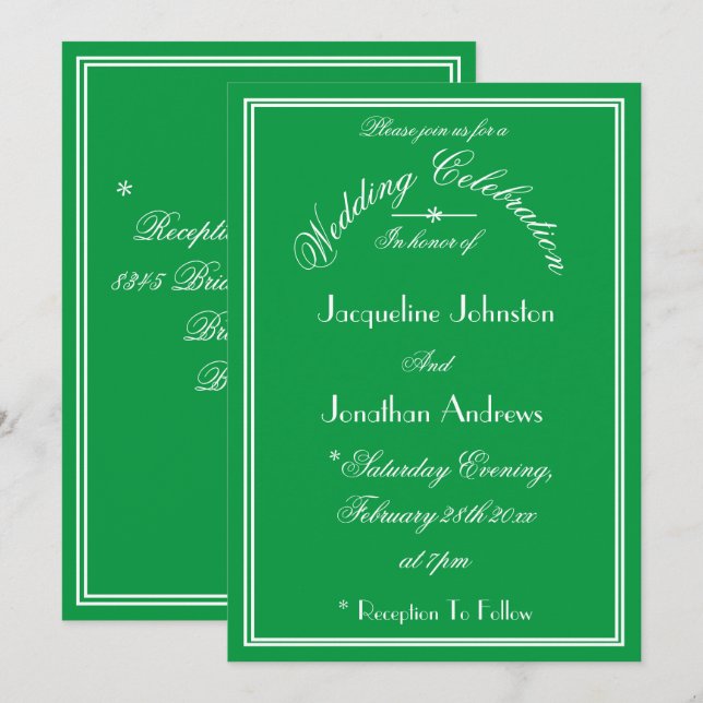 Convite de Casamento Esmeralda Verde com Nomes e D (Frente/Verso)