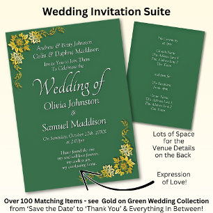 Convite de Casamento Esmeralda Verde Dourado Branc
