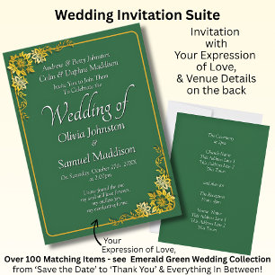 Convite de Casamento Esmeralda Verde Dourado Branc