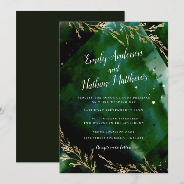 Convite de Casamento Esmeralda Verde Mar Moderno (Frente/Verso)