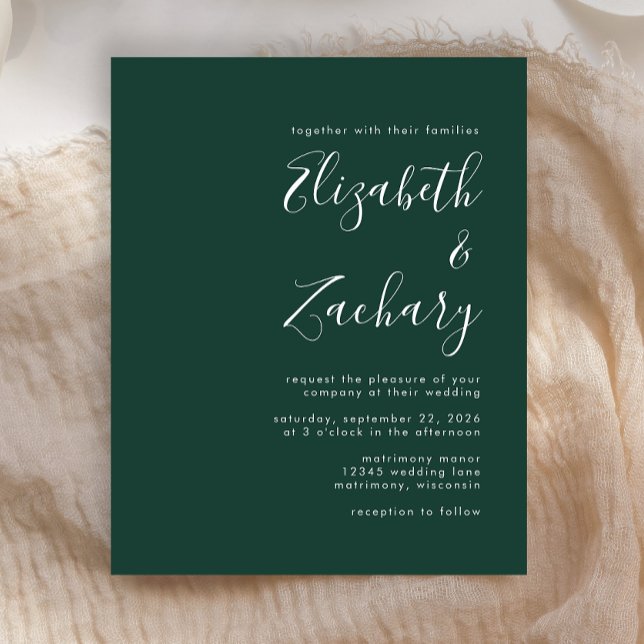 Convite de Casamento Esmeralda Verde Script Econôm (Criador carregado)
