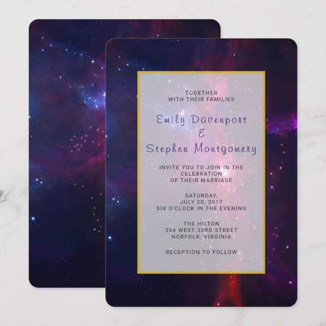 Convite de casamento Espaço Cósmico Estrelas e Neb (Frente/Verso)