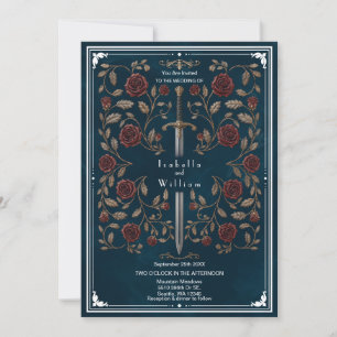 Convite de Casamento Espada de Prata Azul Real