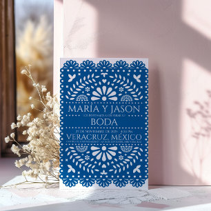 Convite de Casamento Espanhol Arte Popular Azul Pa