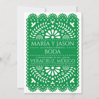 Convite de Casamento Espanhol Arte Popular Verde P