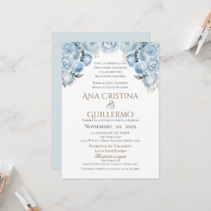 Convite de Casamento Espanhol Azul Floral