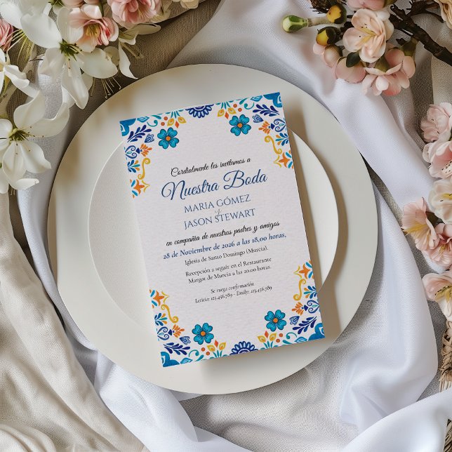 Convite de Casamento Espanhol Botânico Tradicional (Floral Traditional Botanical Boda Spanish Wedding Invitation)