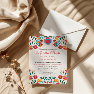 Convite de Casamento Espanhol Colorido Floral Otom