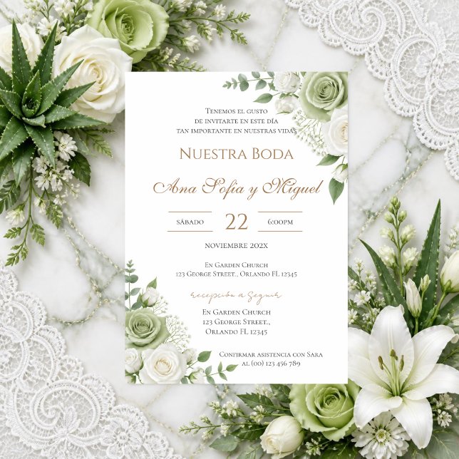 Convite de Casamento Espanhol com Vegetação (Criador carregado)