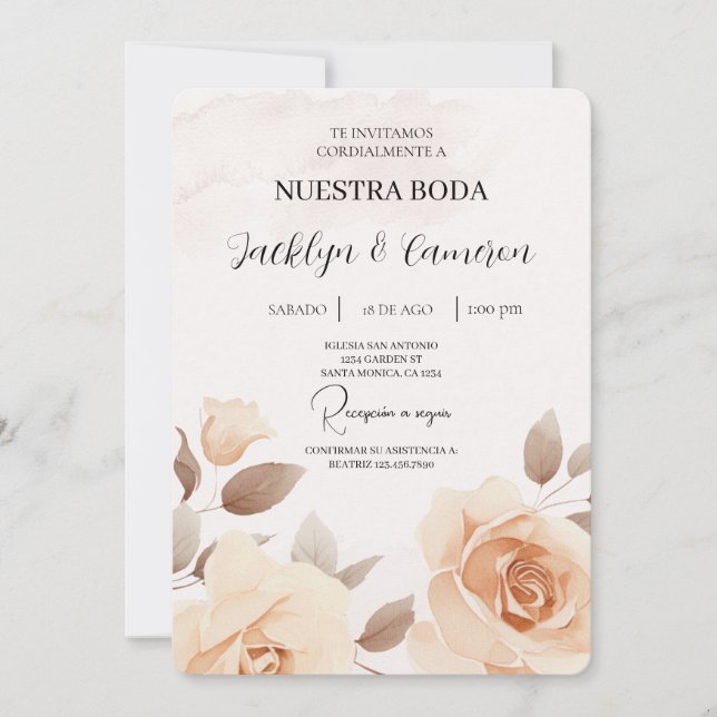 Convite de Casamento Espanhol de Peach rosa (Frente)