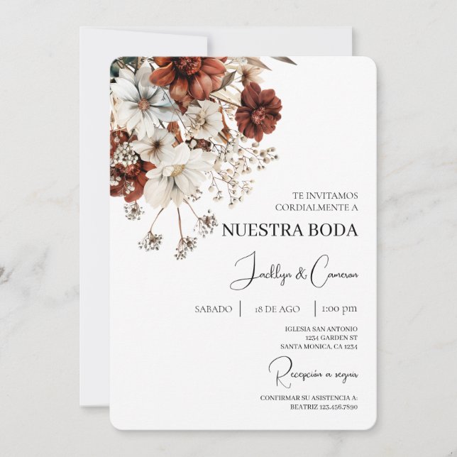 Convite de Casamento Espanhol em Terracota Rústico (Frente)
