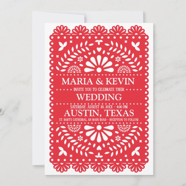 convite de casamento espanhol Fiest Red Paisley (Frente)