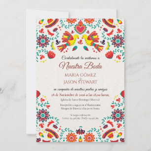 Convite de Casamento Espanhol Fiesta Sombrero Folk