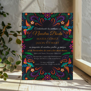 Convite de Casamento Espanhol Floral Colorido Pret