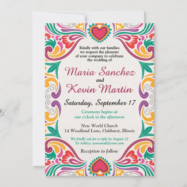Convite de casamento espanhol Floral Fiesta (Frente)