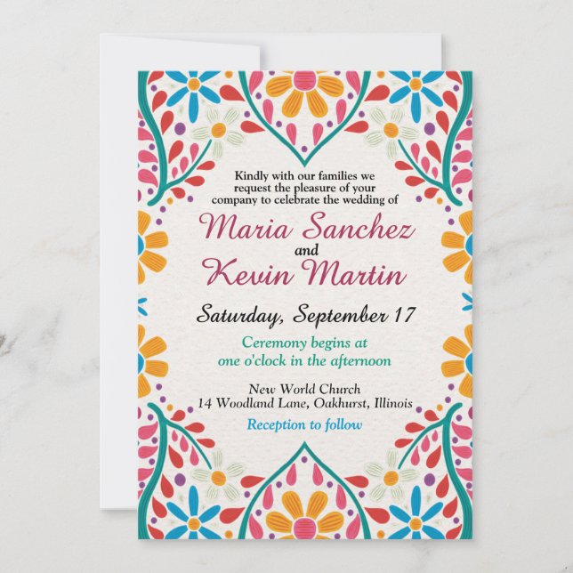 Convite de casamento espanhol Floral Fiesta (Frente)