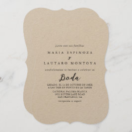 Convite de Casamento Espanhol Kraft Clássico Simpl