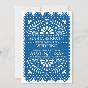 Convite de casamento espanhol paisley azul Fiesta