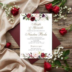 Convite de Casamento Espanhol Vermelho Floral