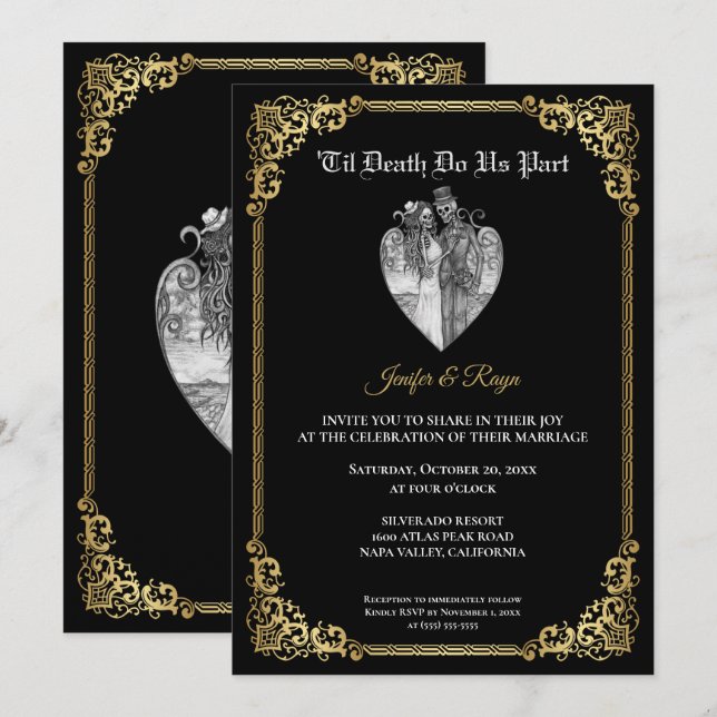 Convite de casamento esqueleto Dark Gothic Hallowe (Frente/Verso)