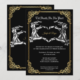 Convite de casamento esqueleto de Halloween gótico
