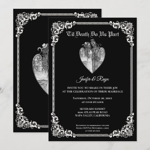 Convite de casamento esqueleto sombrio gótico de H