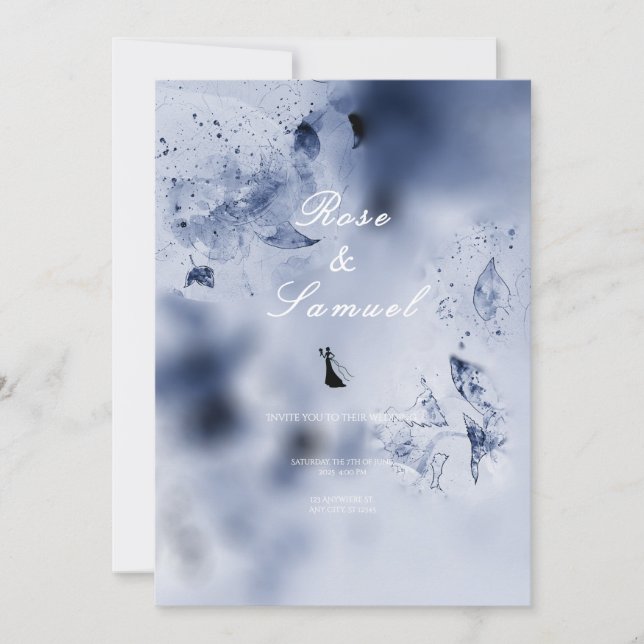Convite De Casamento Estético De Azul De Aquarela (Frente)