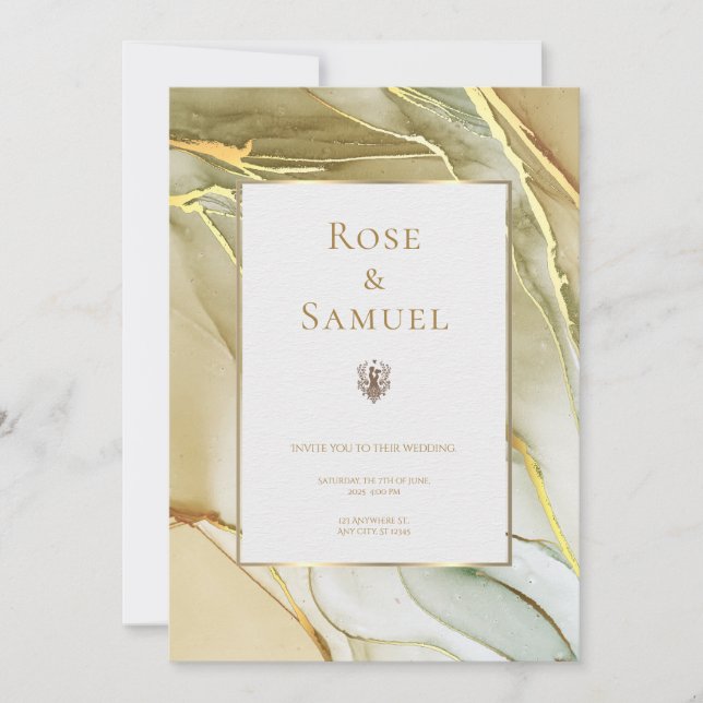 Convite de Casamento Estético Dourado Tinta Chic (Frente)