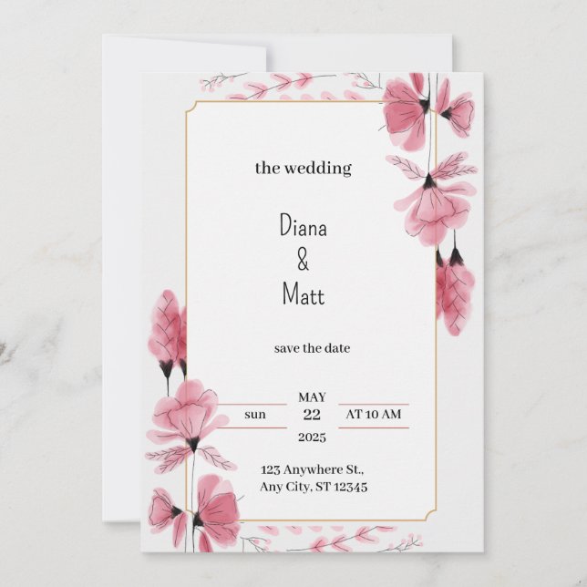 Convite De Casamento Estético Floral A Rosa cinza (Frente)