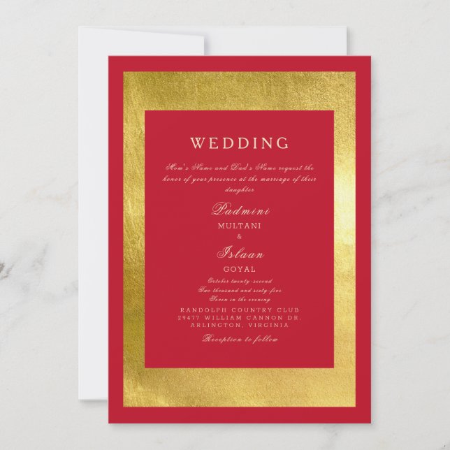 Convite de Casamento Estilo Indiano Vermelho e Dou (Frente)