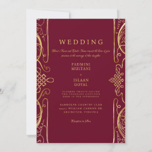 Convite de Casamento Estilo Indiano Vermelho Regal