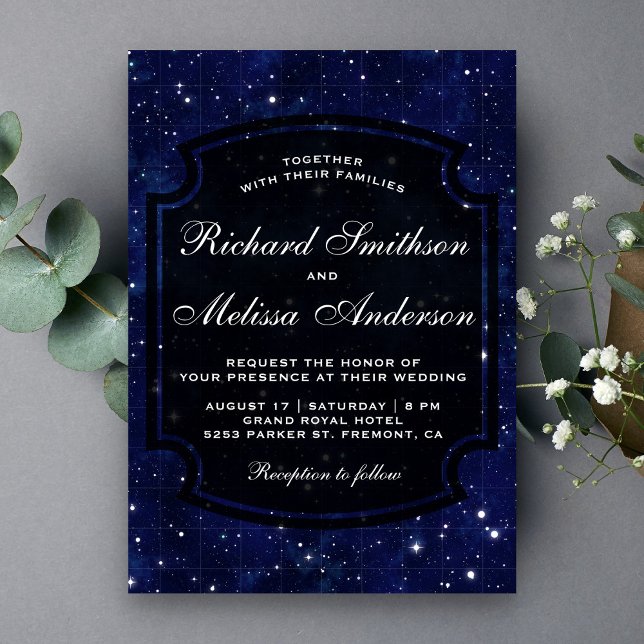Convite de Casamento Estrela do Céu Noturno Azul E (Criador carregado)