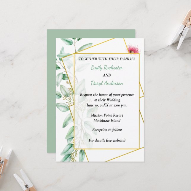Convite de Casamento Eucalipto (Frente/Verso In Situ)