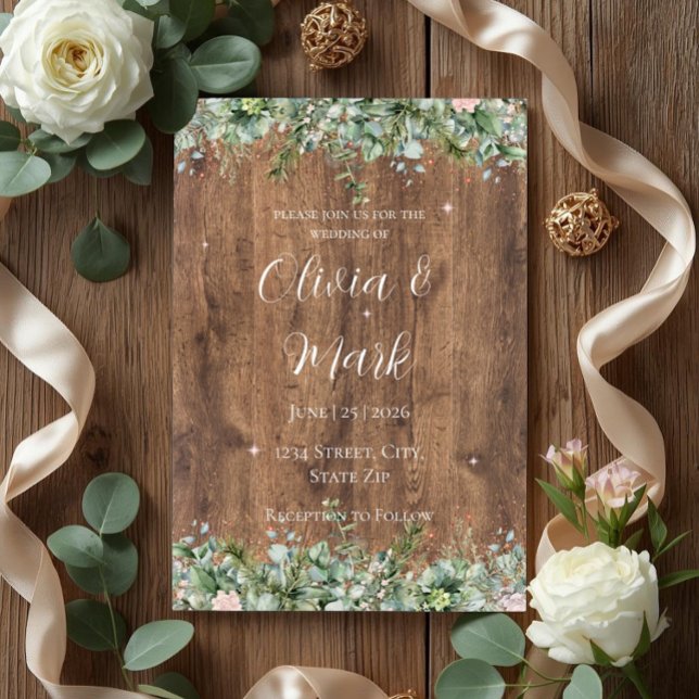 Convite de Casamento Eucalipto Rosa Empoeirado | F (Criador carregado)