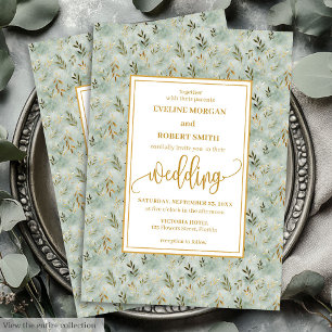 Convite de casamento Eucalipto Verde Dourado Encan