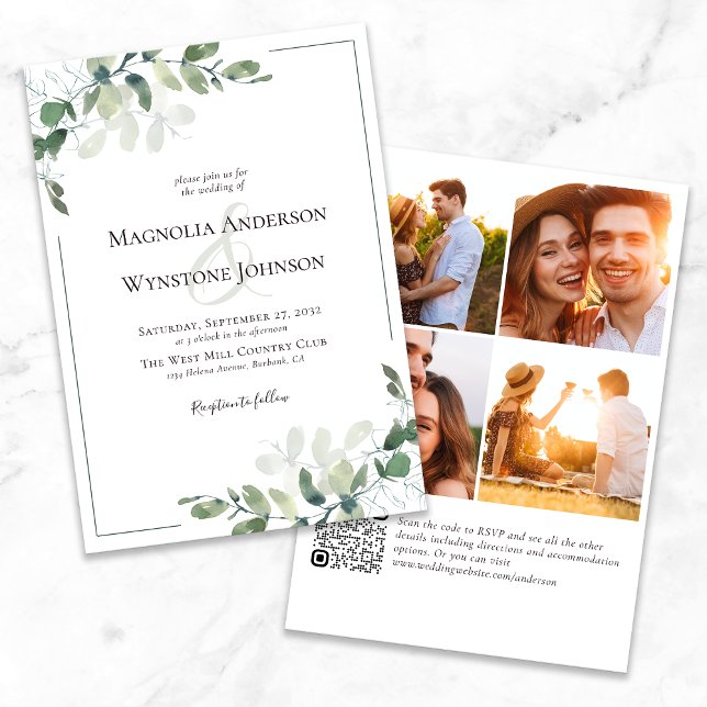 Convite De Casamento | Eucalyptus QR Code Foto (Criador carregado)