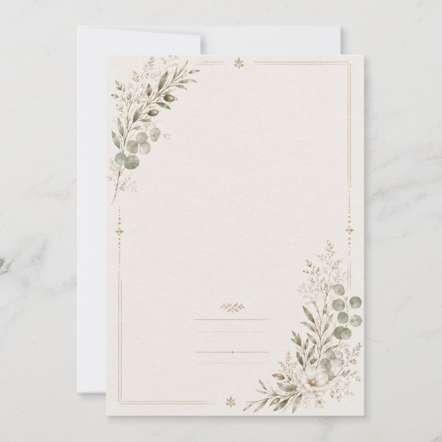 Convite de Casamento Europeu em Verde Oliva (Frente)