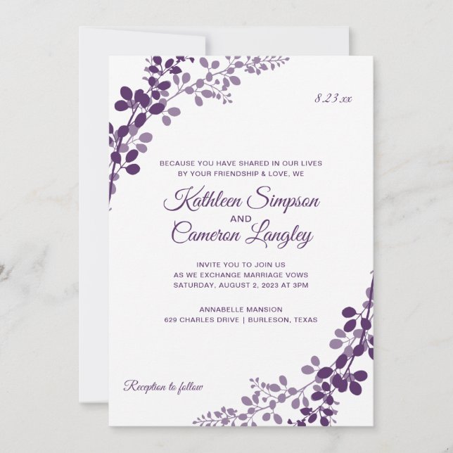 Convite de Casamento Exquisite Vines - Ameixa / Ro (Frente)