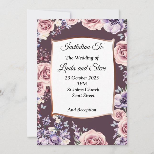 Convite de Casamento Exquisito, rosas, cobre (Frente)