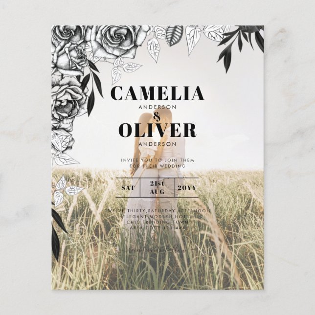 Convite de casamento EXTERIOR DA FOTO Rosas Pretos (Frente)