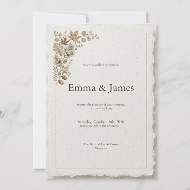 Convite de Casamento Fall Deckle Edge - Bordo e Bo (Frente)