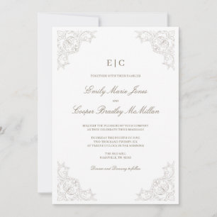 Convite de Casamento Fanciful Frame - Mocha Mousse