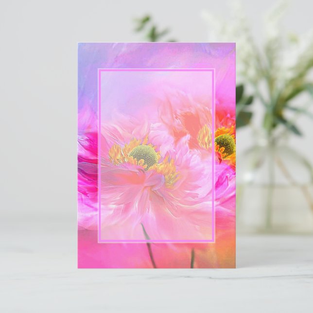 Convite de casamento fantasia floral rosa orçament (Em pé/Frente)